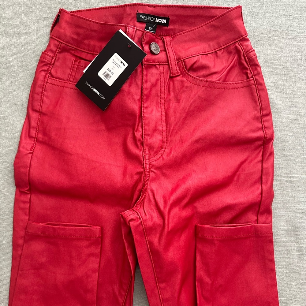 Red leather pants